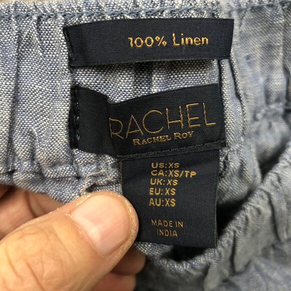 Rachel Roy Women Pants Size XS Straight Leg 100% Linen Blue Elastic Waist Casual - Picture 3 of 11